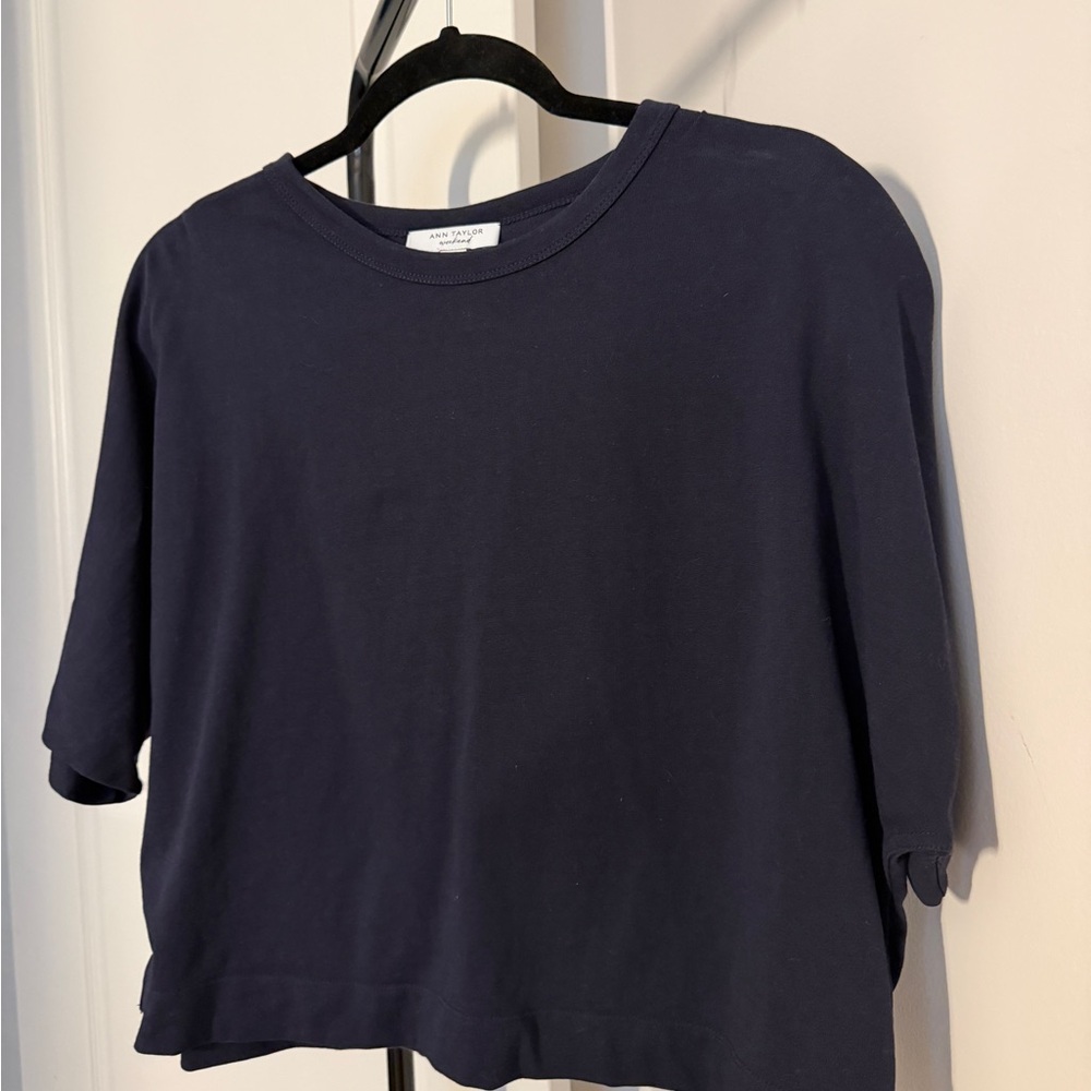 NWOT Ann Taylor Petite Lg Navy Blue T-Shirt 100% Cotton